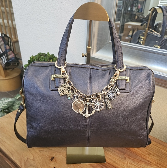 Coach Handbags - Coach Midnight Blue Leather Satchel with Gold Accents